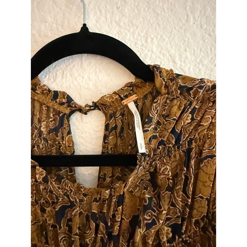 Free People Sparrow Printed Tunic Top Brown Small - Picture 3 of 3